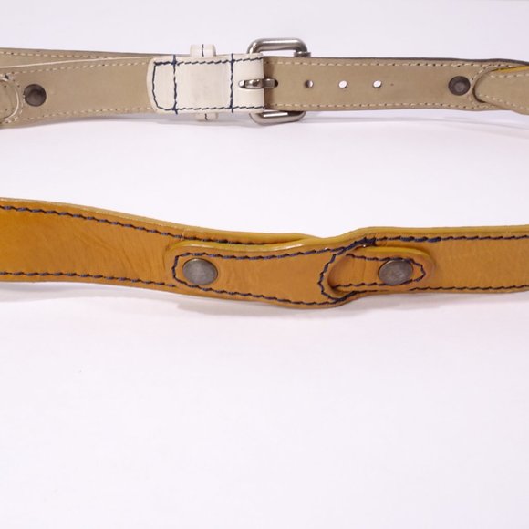 Marc Jacobs Colorblock Thin Leather Belt Tan White Navy Sz S/M - Picture 8 of 15
